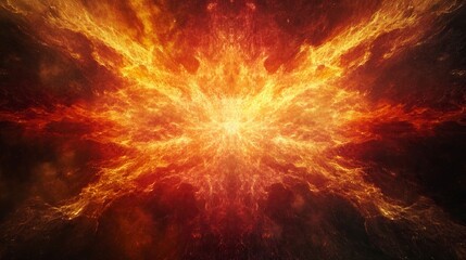 Dramatic fire and smoke effect glowing red and yellow colors exploding outwards with center space. Vivid and hot hell abstract or blazing fire background or wallpaper.generative ai