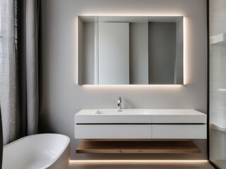 Wall Mural - Modern Bathroom Vanity with Integrated Lighting and Mirror