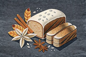 Wall Mural - Artistic illustration of spiced bread with decorative elements.