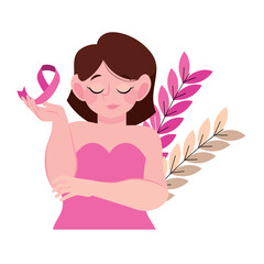 Wall Mural - beautiful woman and pink ribbon