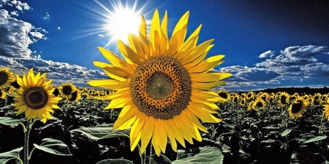 Poster - A sunflower field under a bright blue sky 