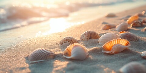 Canvas Print - Seashells scattered on the sand 