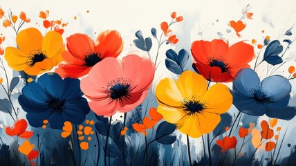 Wall Mural - Vibrant floral composition featuring colorful blossoms and foliage.