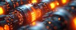 © Aris Suwanmalee - Futuristic machinery with glowing orange lights, showcasing intricate details and advanced technology in a modern industrial design.