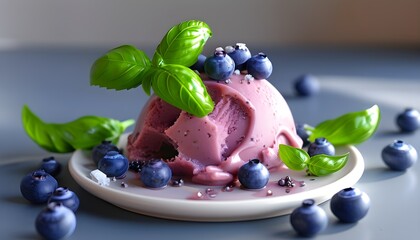 Wall Mural - Refreshing Blueberry Basil Sorbet with a Sophisticated Twist in Colorful Animated Delight