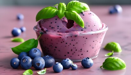 Wall Mural - Refreshing Blueberry Basil Sorbet with a Sophisticated Twist in Colorful Animated Delight