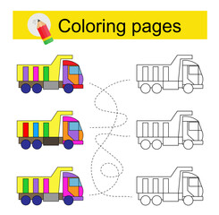 Wall Mural - Educational game for kids. Go through the maze and color a cartoon truck according to the pattern.