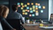 © Rossarin - A focused professional working in a modern office, surrounded by sticky notes and creative tools, fostering innovation and collaboration.