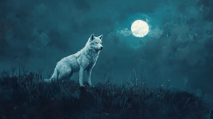 Poster - Mystical wolf in the moonlight