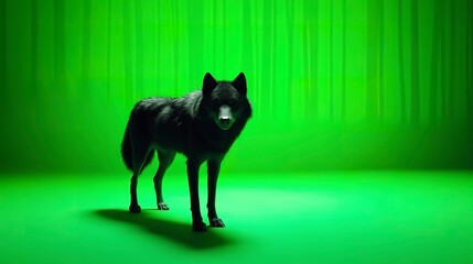 Canvas Print - 3D realistic wolf in front of a green screen copy space, predator, vibrant, Silhouette, forest backdrop