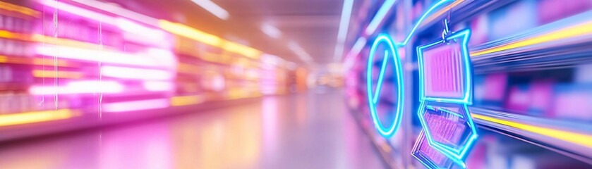 Wall Mural - vibrant neon lights illuminate a modern hallway, creating a dynamic atmosphere perfect for futuristi