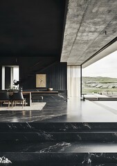 Sticker - Modern Minimalist Interior Design With Black Marble Flooring