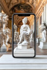 Wall Mural - Smartphone Displaying A Marble Statue in An Ancient Roman Building