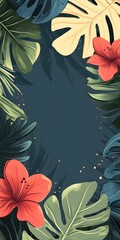 Wall Mural - Tropical Leaves and Flowers Illustration