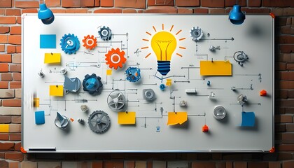 Wall Mural - Whiteboard Animation of Support Mechanisms and Tools for Change Illuminated by an Idea Lightbulb