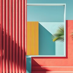 Sticker - Abstract Minimalist Architecture With Palm Leaf