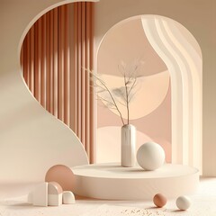 Wall Mural - Abstract Minimalist 3D Rendered Background with Beige and Peach Tones