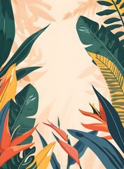 Sticker - Tropical Leaves and Flowers Illustration