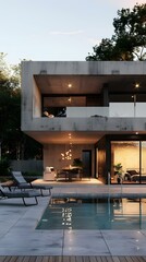 Canvas Print - Modern Concrete House with Swimming Pool and Patio