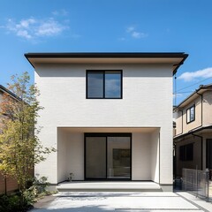 Canvas Print - Modern White Brick House with Sliding Glass Doors