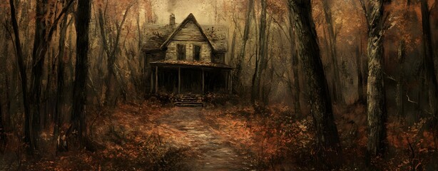 Wall Mural - Haunted House in the Woods Painting