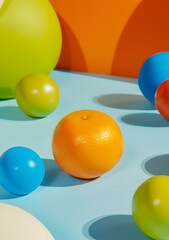 Wall Mural - Colorful Balls and a Single Orange