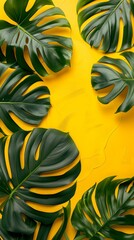 Wall Mural - Tropical Leaves on Yellow Background