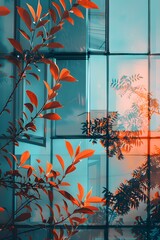 Wall Mural - Red Leaves Reflecting in Modern Building Windows