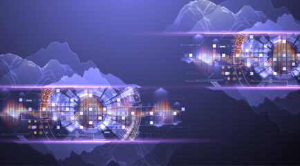 Poster - Data science. Scientific-technological background on the use of various technological elements. Combination of different styles. Hand drawn vector.