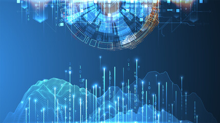 Poster - Data science. Scientific-technological background on the use of various technological elements. Combination of different styles. Hand drawn vector.