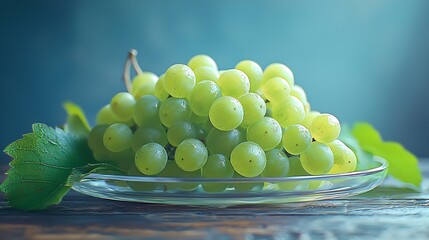 Poster - Fresh Grapes on Transparent Plate on Wooden Table : Generative AI