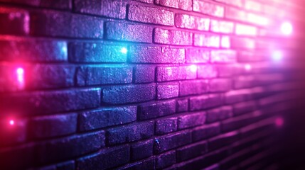 Wall Mural - Abstract brick wall with bold graffiti, neon splashes, urban street art style, gritty textures, irregular brick pattern, glowing soft light, psychedelic influence, 3D render