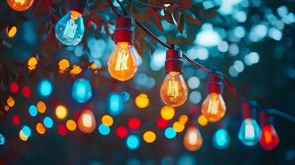 Aufkleber - Colorful Bokeh of Light Bulbs of the Night City : Generative AI