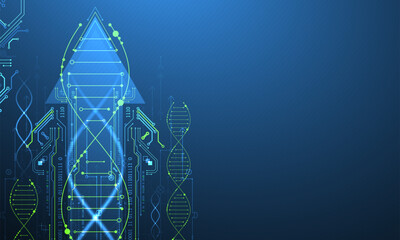 Aufkleber - Scientific and technological background. Image of dna molecule with technological elements. Hand drawn vector.
