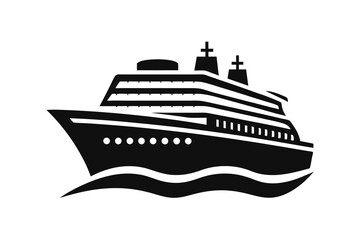 Wall Mural - cruise ship in ocean with wave vector illustration
