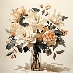 Wall Mural - Romantic Still Life of Roses in a Glass Vase with Light and Subtle Tones