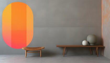 Wall Mural - Retro Minimalist 90s Wave Print Wallpaper with Nostalgic Noise and Abstract Gradient in Pastel Gray, Orange, Pink, and 80s Colors