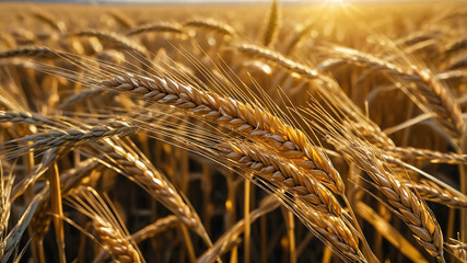 Wall Mural - Gold wheat fields with subtle light reflection background