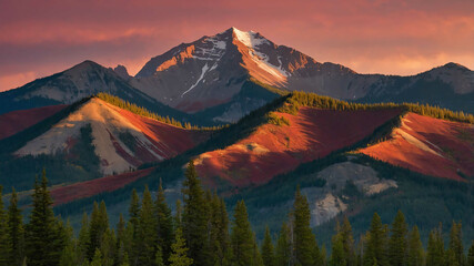 Wall Mural - Maroon mountain ridges with soft glow background