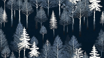 Wall Mural - Navy blue pine trees with chrome metallic finish background