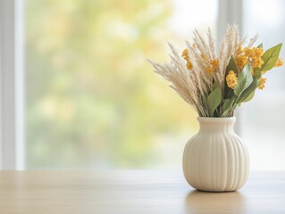 Canvas Print - Elegant Vase Filled with Colorful Flowers, Showcasing a Beautiful Floral Arrangement for Home Decor and Natural Aesthetics