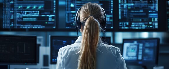 The Woman in Headset Monitoring