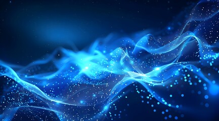 Wall Mural - Abstract blue digital background with glowing waves and dots on a dark background, a data technology concept