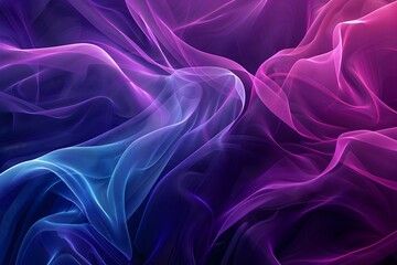 Abstract neon waves of purple and blue colors, creating an otherworldly landscape with undulating hills and flowing lines