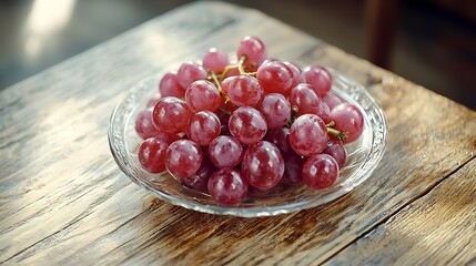 Poster - Fresh Grapes on Transparent Plate on Wooden Table : Generative AI
