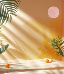 Sticker - Summer Background with Palm Leaves and Orange Spheres