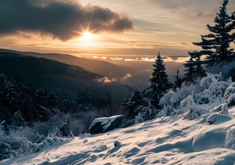 Wall Mural - Snowy Mountain Landscape at Sunset