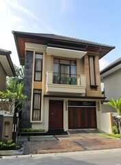 Sticker - Modern House with Stone Wall and Balcony