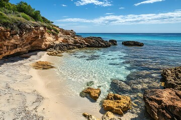 Sticker - Clear Turquoise Water And Rocky Beach In Sunny Day