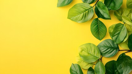 Wall Mural - Green Leaves on Yellow Background